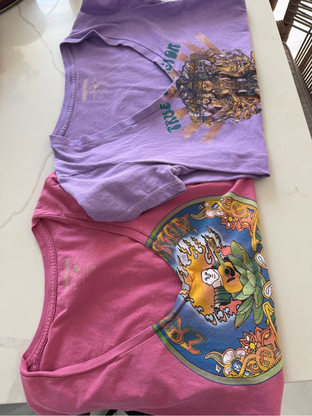 2 Vintage Style Purple & Pink Graphic Tees